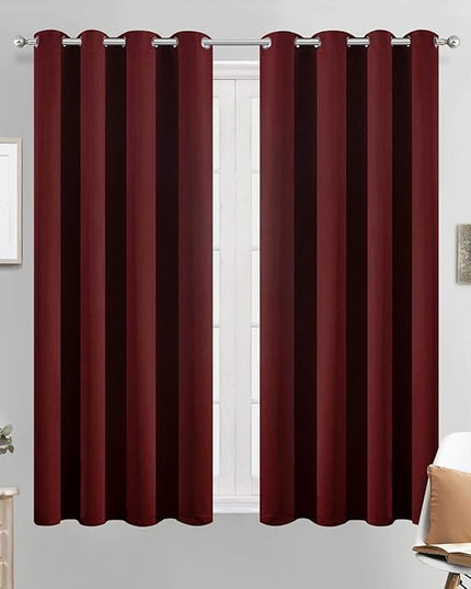 Yakamok Light Blocking Window Blackout Curtains Thermal Insulated Room Darkening Drapes for Bedroom,Solid Grommet Top Window Panels, 52x54 Inch, Burgundy Red, 2 Panels
