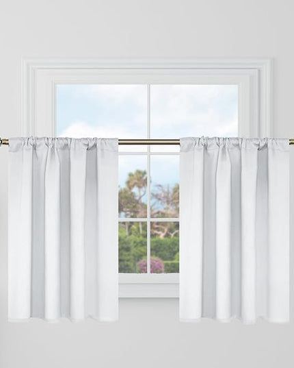 BGment White Blackout Curtains 36 Inch Length for Half Windows - 34 x 36 inch Rod Pocket and Back Tab Thermal Insulated Room Darkening Short Curtains for Cafe, 2 Panels, Greyish White