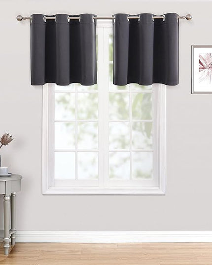 ChrisDowa Small Kitchen Valances for Windows - Grommet Short Thermal Insulated Room Darkening Window Valances Curtains for Living Room (2 Panels, Dark Grey, 42 x 18 Inch)