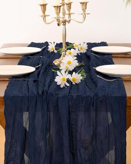 Socomi 3pcs Navy Blue Christmas Cheesecloth Table Runner Boho Rustic Gauze 120 inch 10FT Cheese Cloth Runner for Wedding Party Baby Shower Birthday Home Decor Holiday Decorations
