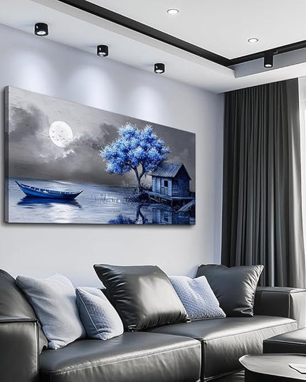 ZUITINGHUA Canvas Wall Art For Living Room Wall Decor For Bedroom Office Wall Decoration Seaside Landscape Painting Boat Pictures Artwork Room Aesthetic Home Decor 20x40 In