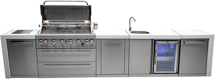 Mont Alpi MAi805-DBEVXL 6-Burner Premium Deluxe Stainless Steel Modular Outdoor Kitchen Island BBQ Gas Grill and Beverage Center + Wine Cooler Refrigerator + Granite Countertops + Infrared Side Burner
