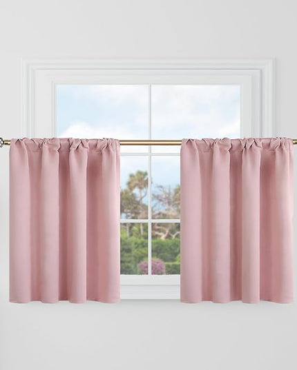 BGment Short Blackout Curtains 30 Inch Length for Small Windows - 34 x 30 inch Curtains Rod Pocket and Back Tab Thermal Insulated Room Darkening Curtains for Kitchen/Cafe Room, 2 Panels, Baby Pink