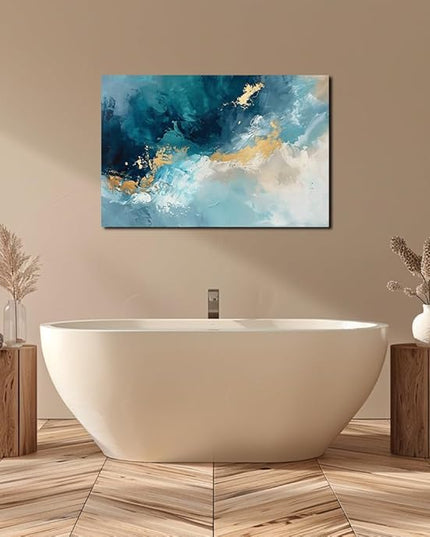 Ocean Wall Art Decor for Living Room Blue Abstract Seascape Canvas Picture for Wall Modern Beach Art Print for Bedroom Large Abstract Artwork Painting for Bathroom Home Office Decorations(36" x 24")