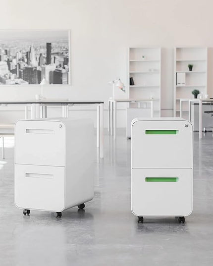 Laura Davidson Furniture Stockpile 2 Drawer Mobile File Cabinet with Lock - Under Desk Metal Filing Cabinet, Legal/Letter File Folders, Wheels and Stationary Feet, Pre-Assembled, Dark Grey