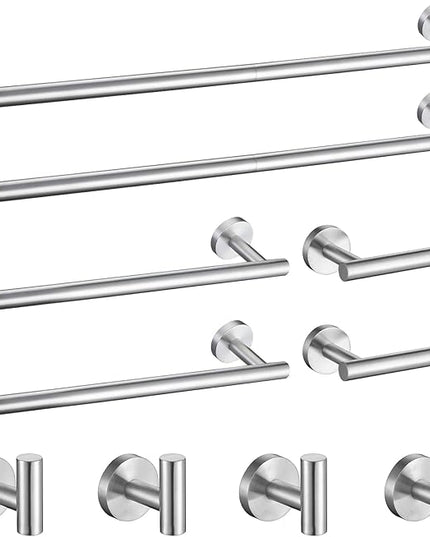 TURS Brushed Nickel 10 Pieces Bathroom Hardware Set, SUS304 Stainless Steel 24 Inch Bath Towel Bar Set, Round Bathroom Accessories Kit Wall Mounted