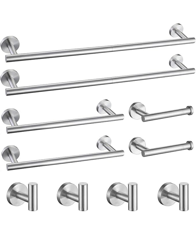 TURS Brushed Nickel 10 Pieces Bathroom Hardware Set, SUS304 Stainless Steel 24 Inch Bath Towel Bar Set, Round Bathroom Accessories Kit Wall Mounted
