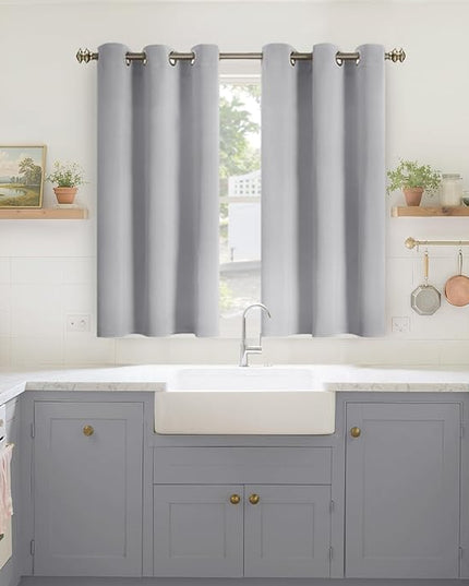YoungsTex Light Grey Blackout Curtains 45 Inches Long for Kitchen Bedroom Window - Thermal Insulated Short Drapes with Grommet Darkening Privacy for Bathroom, 2 Panels, 42 x 45 Inch