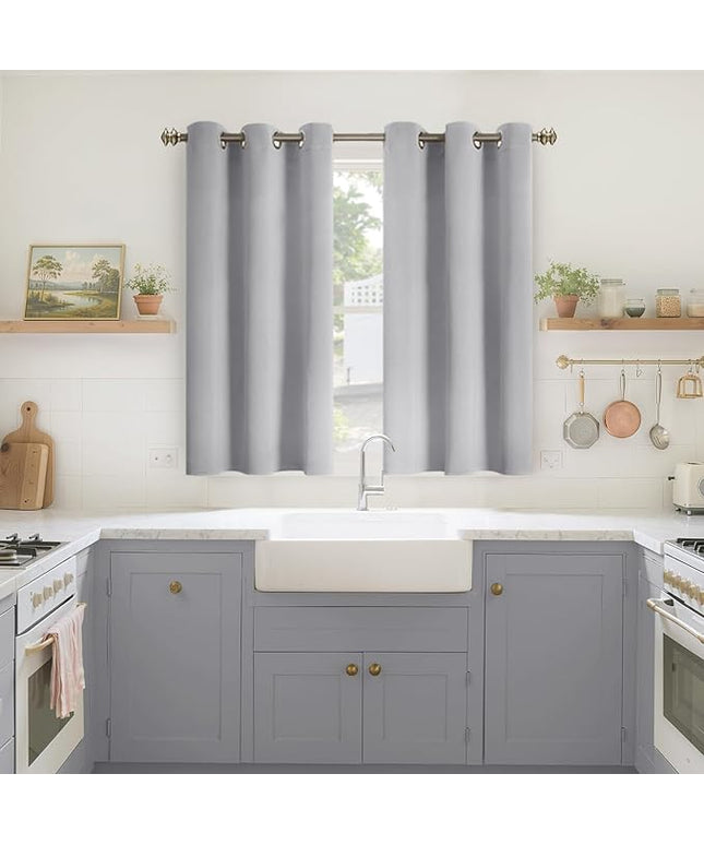YoungsTex Light Grey Blackout Curtains 45 Inches Long for Kitchen Bedroom Window - Thermal Insulated Short Drapes with Grommet Darkening Privacy for Bathroom, 2 Panels, 42 x 45 Inch