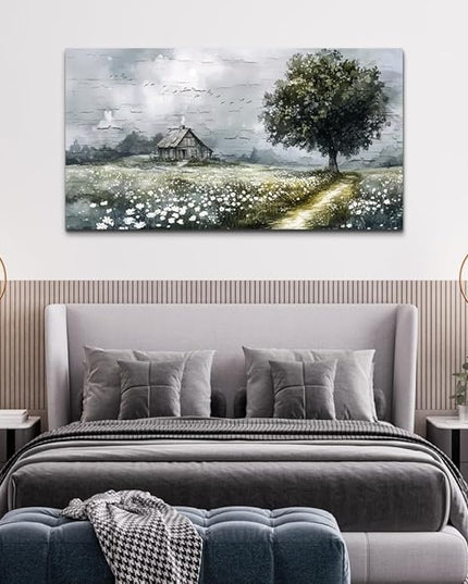 ERQINHUA Gray Large Canvas Wall Art For Living Room Farmhouse Wall Decor For Bedroom Office Home Decor Field scenery Paintings Tree Landscape Wall Pictures Printed Artwork Ready to Hang 30"X60"