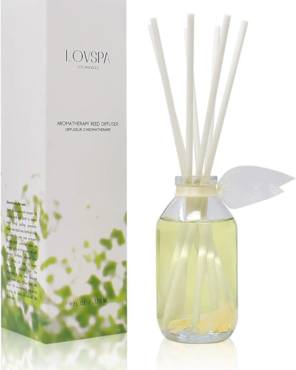 LOVSPA Reed Diffuser Set, Jasmine Vanilla Scented Oil Diffuser with Sticks, Home Fragrance Accessories for Bathroom Shelf Decor, Aroma Diffusers for Home or Office Desk, USA Made