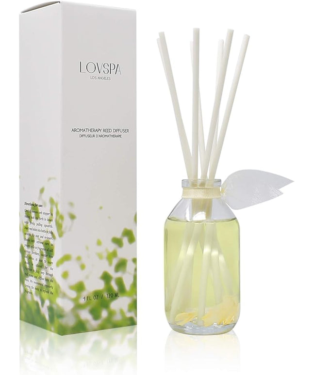 LOVSPA Reed Diffuser Set, Jasmine Vanilla Scented Oil Diffuser with Sticks, Home Fragrance Accessories for Bathroom Shelf Decor, Aroma Diffusers for Home or Office Desk, USA Made