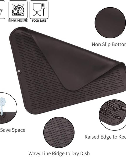 Silicone Dish Drying Mat for Multiple Usage,Easy clean,Eco-friendly,Heat-resistant Silicone Mat for Kitchen Counter or Sink,Refrigerator or Drawer Liner Coffee XL 18 inches x 16 inches