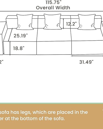 POVISON 115" Modular Sectional Sofa for Living Room Modern Large Sectional Couches Velvet Deep Seat Sofa Set 3 Seats Oversized Big Comfy Cloud Couch for House Office