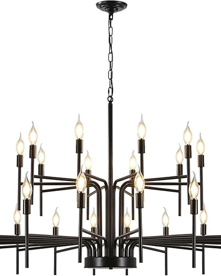 Black Chandelier 30 Light Large Modern Farmhouse Chandeliers for Dining Room Lights Fixture, 47" Round Candle Large Chandeliers for High Ceilings Living Room Foyer Entryway 2 Tier