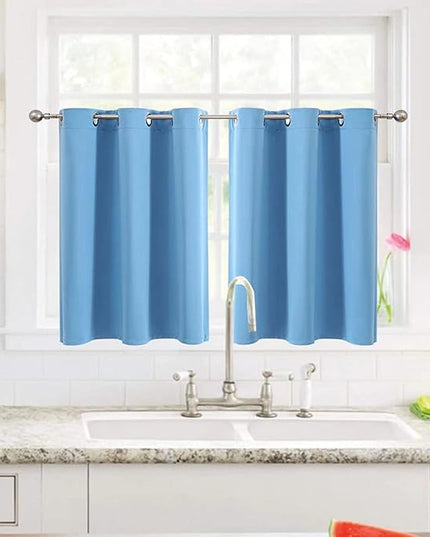 ChrisDowa Small Window Curtains for Kitchen and Bedroom - Grommet Short Thermal Insulated Room Darkening Curtains (2 Panels, Sky Blue, 42 x 36 Inch)