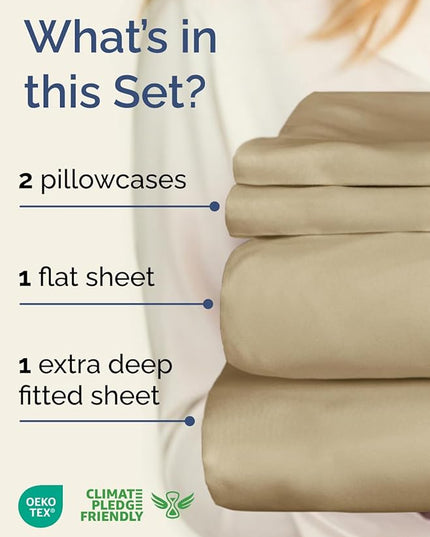 Extra Deep Twin Sheet Set - 4 Piece Breathable and Cooling Sheets - Hotel Luxury Bed Sheets Set - Easy & Secure Fit - Soft, Wrinkle Free and Comfy Sheets Set - Beige Sheet Set with Extra Deep Pockets