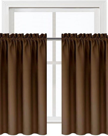 DWCN Brown Blackout Curtains for Small Window, Thermal Insulated Energy Saving Room Darkening Curtains for Kitchen/Bedroom (W42 x L36 inch, Set of 2 Panels, Top of Rod Pocket)
