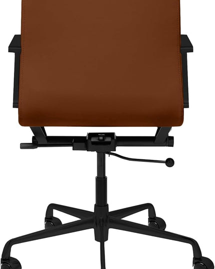 Laura Davidson Furniture SOHO II Padded Management Office Chair - Mid Back Desk Chair with Arm Rest, Swivel & Cushion Availability, Made of Faux Leather, Brown with Black Frame, Computer Chair
