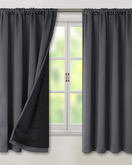 BGment Dark Grey 100% Blackout Curtains for Bedroom - Thermal Insulated Soundproof Light Blocking Dark Black Out Curtains 63 Inch Long, 2 Panels, Each 52 Inch Wide