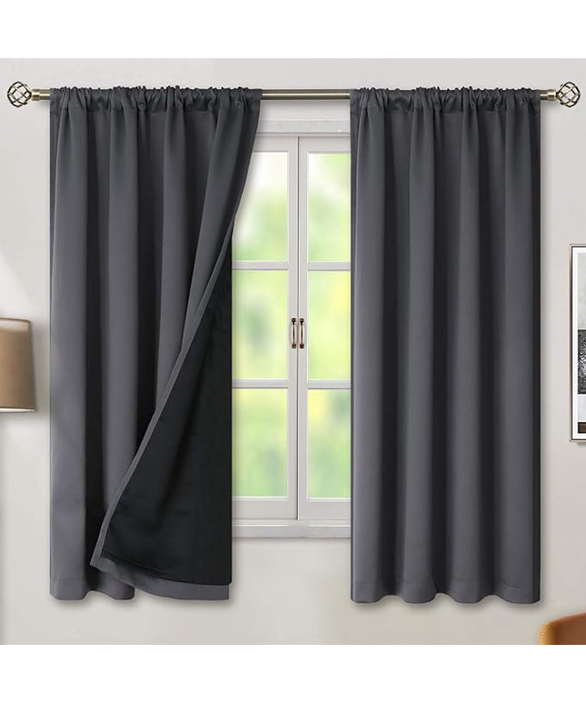 BGment Dark Grey 100% Blackout Curtains for Bedroom - Thermal Insulated Soundproof Light Blocking Dark Black Out Curtains 63 Inch Long, 2 Panels, Each 52 Inch Wide