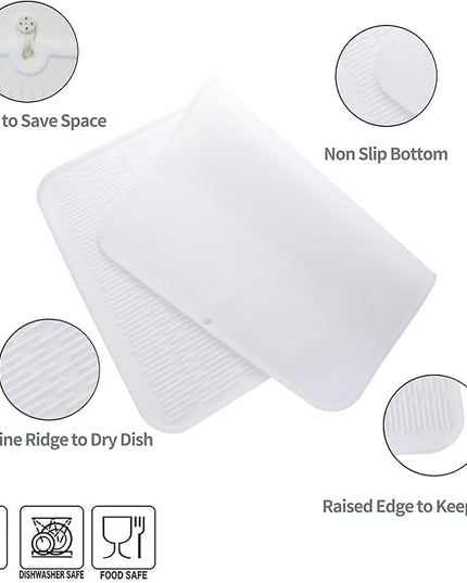 Silicone Dish Drying Mat for Multiple Usage,Easy clean,Eco-friendly,Heat-resistant Silicone Mat for Kitchen Counter or Sink,Refrigerator or Drawer Liner Translucent 3XL 28 inches x 18 inches