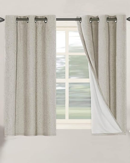 H.VERSAILTEX Primitive Linen Curtains 100% Blackout Curtain Drapes Burlap Fabric Curtains with White Thermal Insulated Liner, Grommet Top Drapes Living Room/Bedroom (2 Panels, 42 x 45 Inch, Stone)