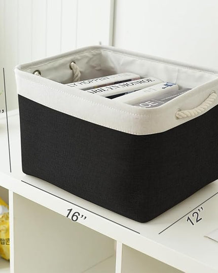 TheWarmHome Storage Basket for Gifts Empty - Large Cubes 3 Pack 15.8x11.8x11.8 inch Storage Bins for Organizing Book Cloth Bathroom Toy (White & Black)