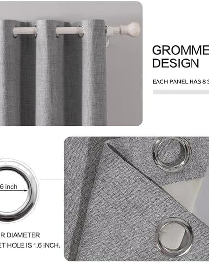 MIULEE Linen Texture Curtains for Bedroom Solid 100% Blackout Thermal Insulated Grey Curtains Grommet Room Darkening Drapes Luxury Decor for Living Room Nursery 52x54 Inch (2 Panels)