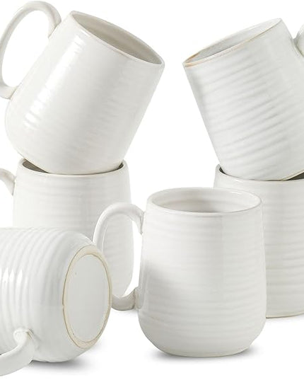HASENSE Coffee Mugs Set of 6, Ceramic Coffee Cups with Handle for Home Office, 12 Ounce Tea Cup for Coffee, Latte, Hot Cocoa, Dishwasher and Microwave Safe, Clay-Infused White