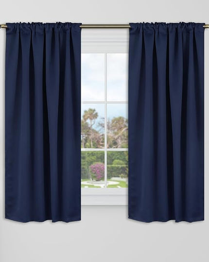 BGment Navy Blue Cafe Curtains 48 Inch Length- 34 x 48 inch Rod Pocket and Back Tab Thermal Insulated Room Darkening Short Curtains for Kitchen, 2 Window Panels