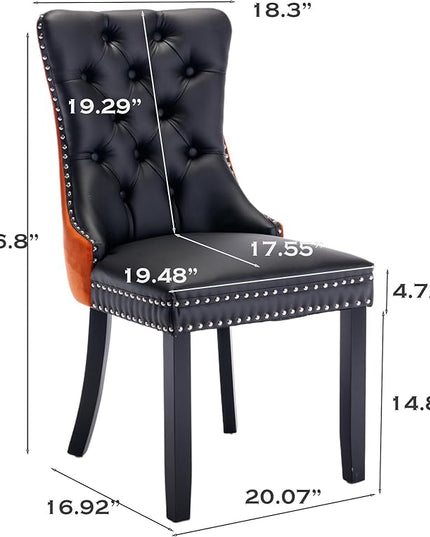 SoarFlash Leather Dining Chairs Set of 6, Tall Back Side Chair, Modern Upholstered Side Chair with Button Back Ring, Solid Wood Legs (Black&Red)