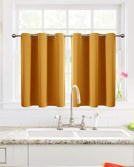 ChrisDowa Small Window Curtains for Kitchen and Bedroom - Grommet Short Thermal Insulated Room Darkening Curtains (2 Panels, Mustard Yellow, 52 x 36 Inch)