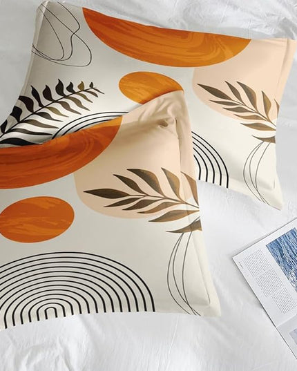 Comforter Set Full Size, Boho Orange Mid Century 7 Pcs Bedding for Kids and Adults, Geometric Bed Sheet Sets with Fitted Sheet 2 Pillowcases & 2 Shams for Bedroom Bed Decor