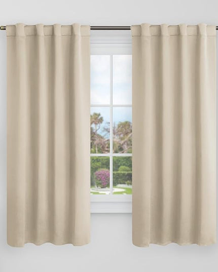 BGment Champagne Blackout Curtains 60 Inches Long for Bedroom - 34 x 60 inch Thermal Insulated Curtains Room Darkening Solid Vertical Rod Pocket and Back Tab Drapes for Kids Room, 2 Window Panels Set