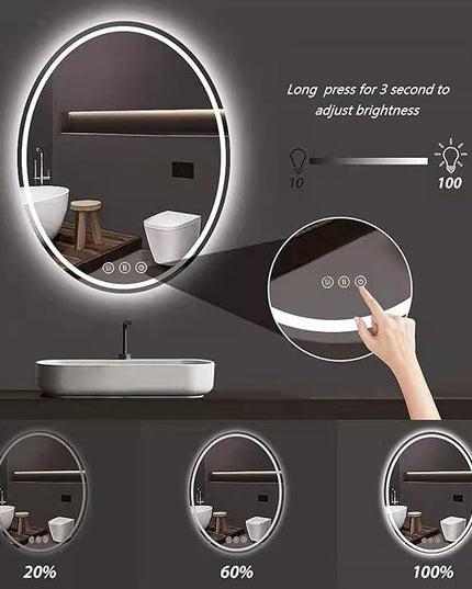 Large Oval Bathroom Mirror with Lights LED Lighted Bathroom Vanity Mirror 32 x 24 Inch Wall Mounted Vanity Mirror with 3 Color Lights Anti-Fog Waterproof & Smart Plug-in Mirror for Wall