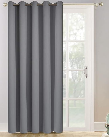 Yakamok Wide Thermal Blackout Patio Door Curtain Panel, Sliding Door Insulated Grommet Curtains, Extra Wide Curtains for Sliding Glass Door, Grey, W70 x L84, 1 Panel