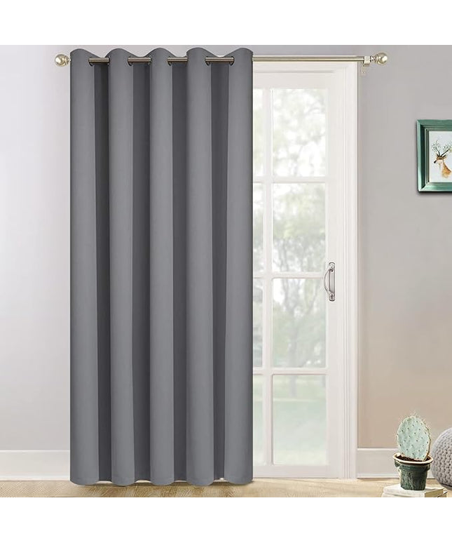 Yakamok Wide Thermal Blackout Patio Door Curtain Panel, Sliding Door Insulated Grommet Curtains, Extra Wide Curtains for Sliding Glass Door, Grey, W70 x L84, 1 Panel