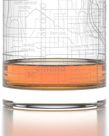 Well Told Engraved Omaha Nebraska Map Rocks Glass, Old Fashioned Whiskey Glass (11 oz, Clear) Etched Whiskey Glass, Gifts For Whiskey Lovers