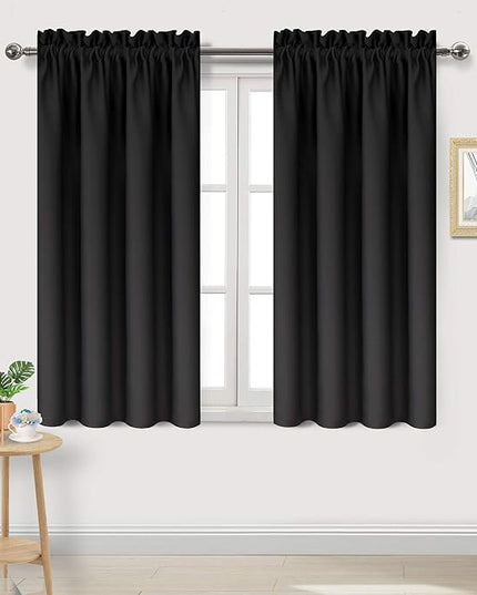 DWCN Black Blackout Curtains for Bedroom –Rod Pocket Thermal Insulated Room Darkening Drapes for Living Room, W 42 x L 54 Inch, 2 Panels