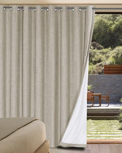 H.VERSAILTEX Linen Blackout Curtains Durable Thick Textured Linen Look 100% Blackout Patio Door Curtain Anti Rust Grommet Extra Wide Sliding Door Curtain Panel, Cobblestone, W100 x L96 inch