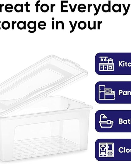 Superio Storage Bins with Lids- Clear Boxes for Organizing, Stackable Plastic Containers- BPA Free, Non-Toxic, Odor Free, Organizer for Home, Office, Dorm (6 Pack, 28.5 Qt)