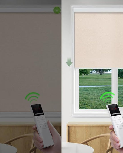ZSHINE Motorized Blackout Window Blinds Customize Width (23-95 Inches) Remote Control Wireless and Rechargeable Roller Shades Blinds for Windows, Home, Office, Hotel, Club, Restaurant(82010T)