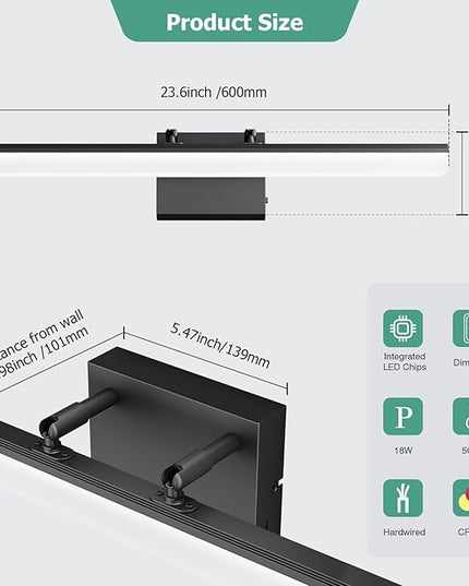 Black Vanity Light 24", 18W LED Bathroom Light Bar with 5CCT, Adjustable Angle & ETL Dimmable Driver – Modern Bathroom Vanity Light Fixture for Mirror, Powder Room, Bedroom, Apartment, Hotel