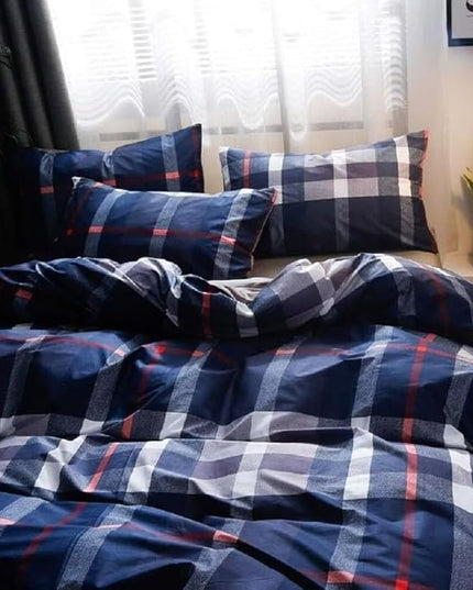 Luxlovery Navy Plaid Comforter Set King Men Women Blue Tartan Bedding Set King Size Geometric Buffalo Checkered Blanket Quilts Soft Breathable Navy Grid Comforter for Adults