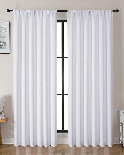 Gwine Pure White Light Filtering Curtains for Bedroom 90 inches Long 2 Panels Set, Solid Noise Reducing Thermal Insulated Light Filtering Curtains for Living Room with Rod Pocket, Each 50" Wx90 L