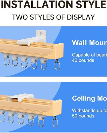 Ceiling Curtain Track Ceiling and Wall Mounted Heavy-Duty Curtains Rails Room Divider Curtains Shower RV Tracks Ceiling Sliding Curtain Rods With Clips, Gold 18ft.