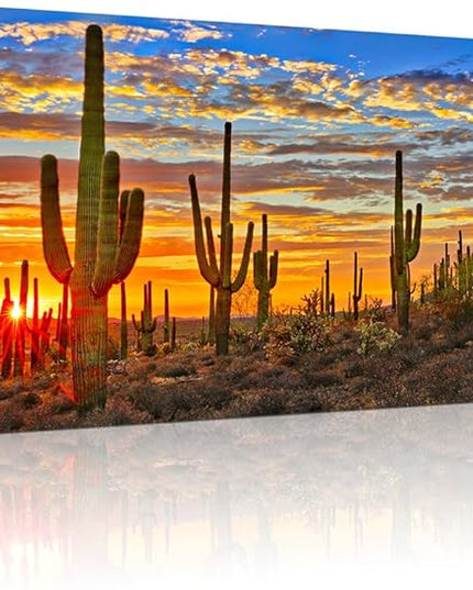 Canvas Wall Art For Living Room Cactus Plant Landscape Painting Bathroom Wall Decor Ready To Hang Home Decorations Bedroom Kitchen Inspirational Canvas Prints Posters Painting Wall Mural Artwork