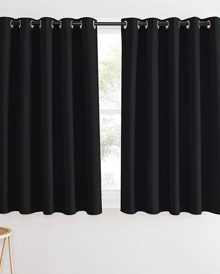 NICETOWN Bedroom Black Out Curtain 54 inches Long - Solid Thermal Insulated Grommet Blackout Window Treatment Sound/Light Blocking for Basement (1 Panel, W66 x L54, Black)