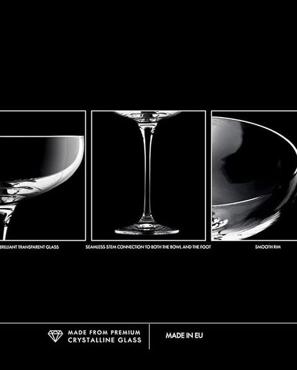 Krosno Champagne Coupes & Glasses | Set of 6 | 8.1 oz | Harmony Collection | Perfect for Home, Restaurants and Parties | Prosecco Glass | Dishwasher Safe | Lead-Free Crystal Glass